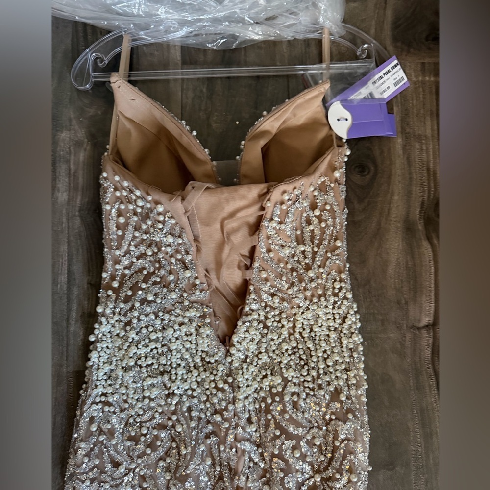 Strapless Glittering Champagne Evening Gown - Picture 8 of 11